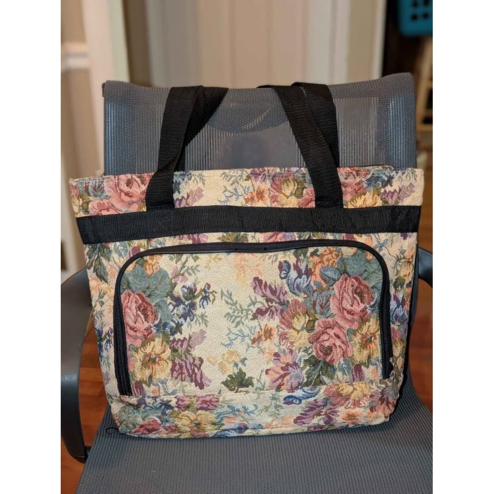 Floral Tapestry Tote Bag with Front Pocket - Pink Multi